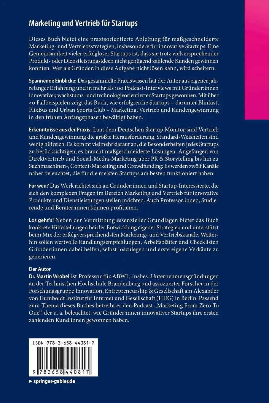 Rückseite: 9783658440817 | Marketing und Vertrieb für Startups | Martin Wrobel | Taschenbuch