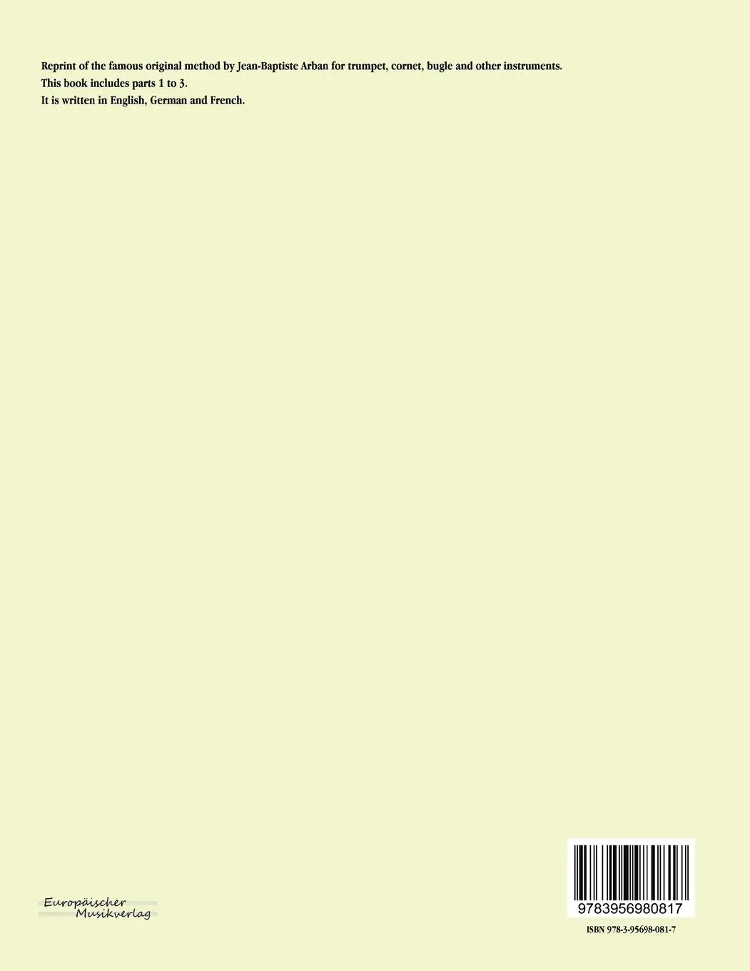 Rückseite: 9783956980817 | Arban´s complete celebrated method for the cornet | Part 1 - 3 | Arban