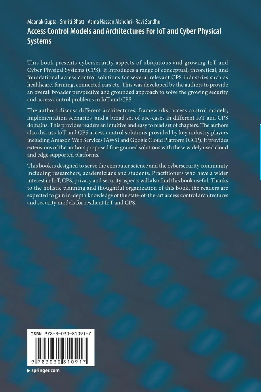 Rückseite: 9783030810917 | Access Control Models and Architectures For IoT and Cyber Physical...