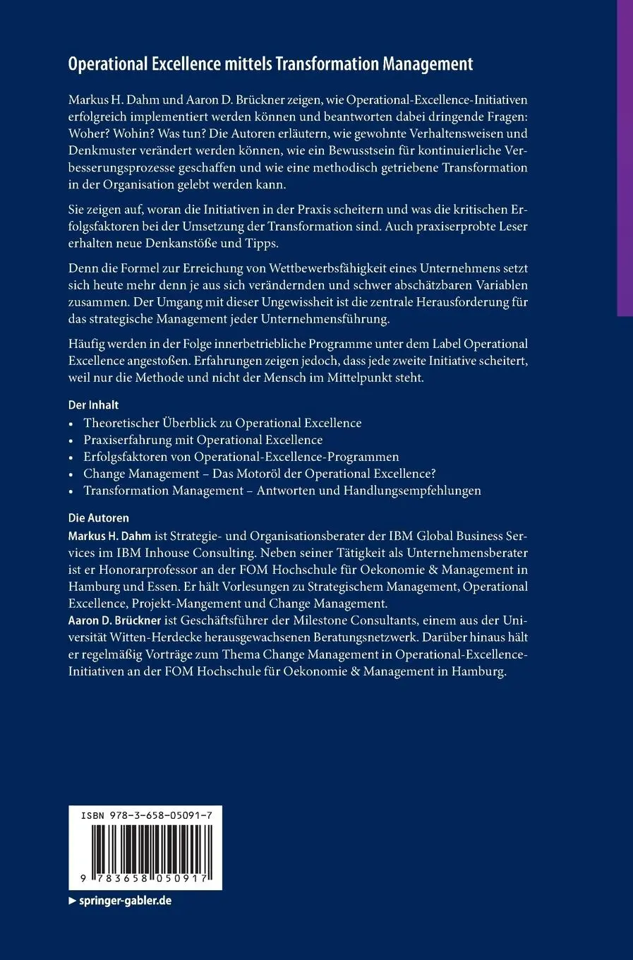 Rückseite: 9783658050917 | Operational Excellence mittels Transformation Management | Buch | 2014