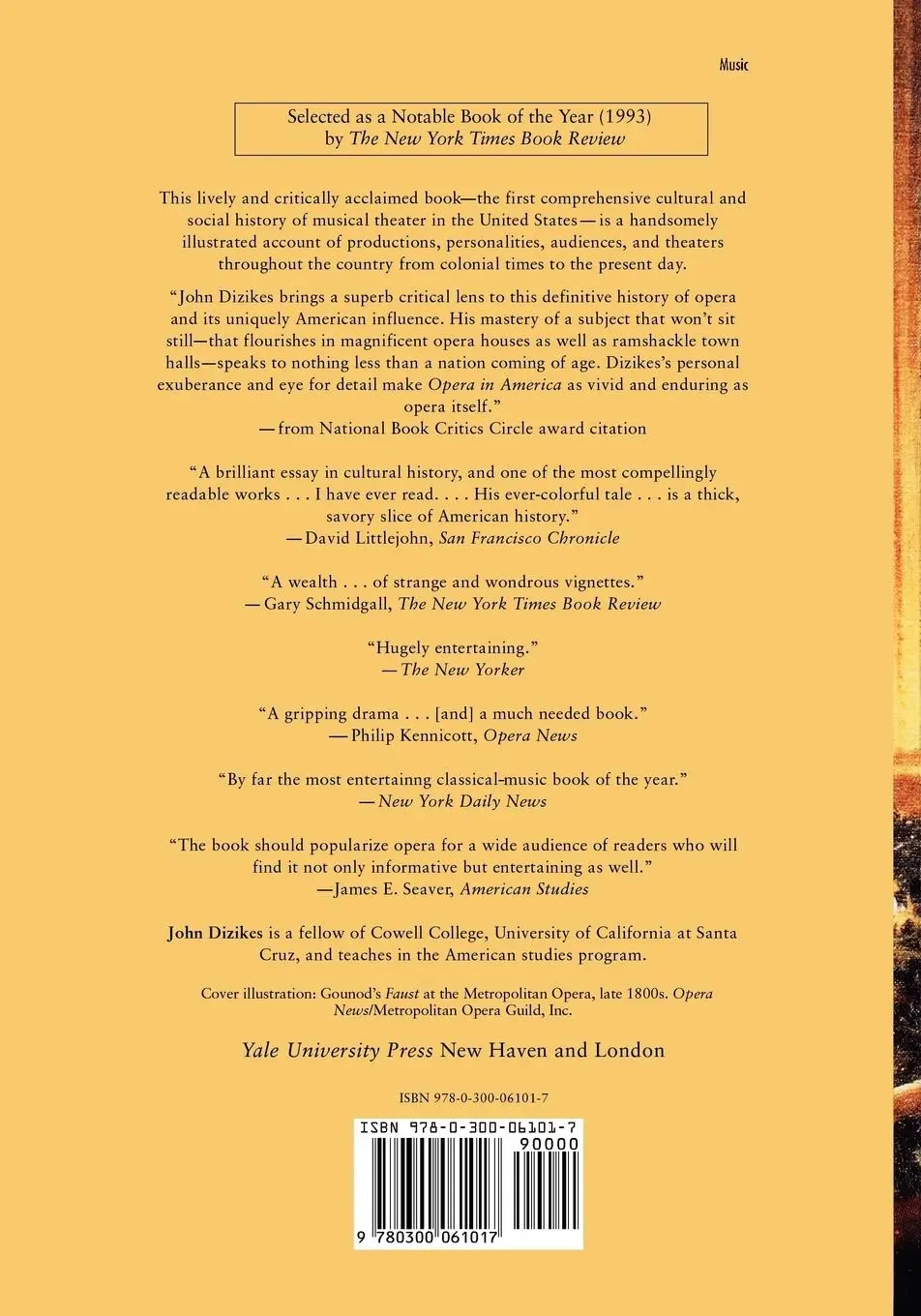 Rückseite: 9780300061017 | Opera in America | A Cultural History | John Dizikes | Taschenbuch