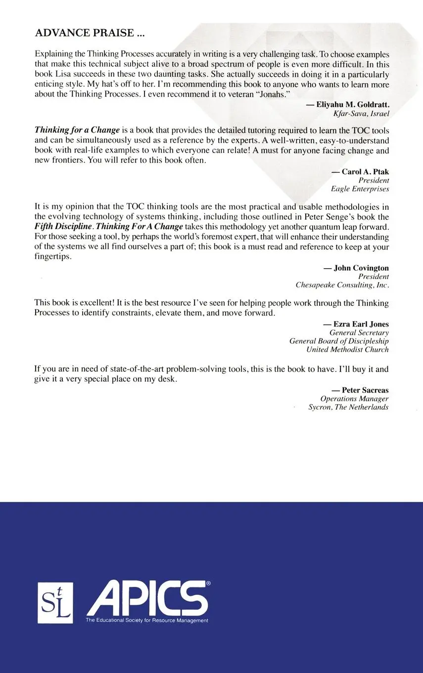 Rückseite: 9781574441017 | Thinking for a Change | Putting the TOC Thinking Processes to Use