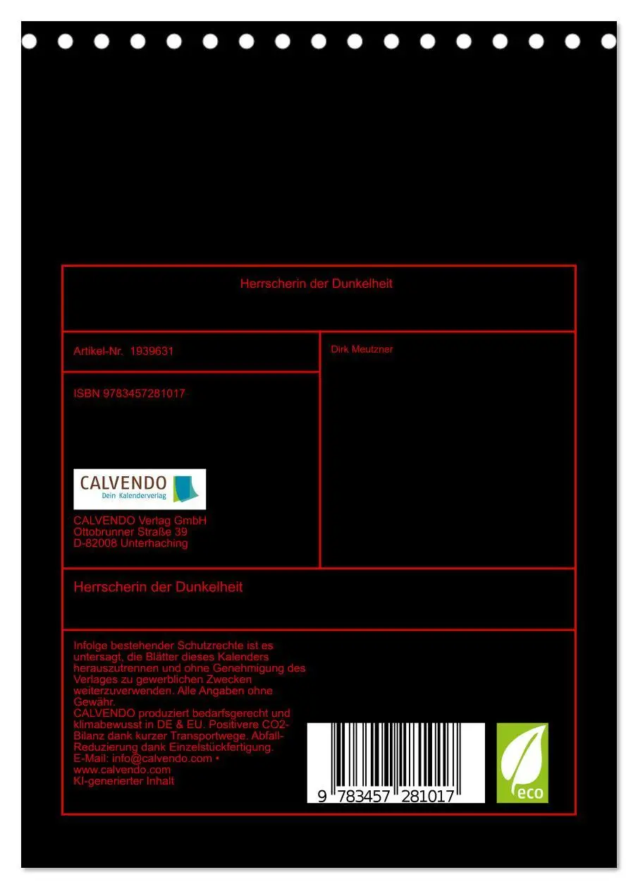 Bild: 9783457281017 | Herrscherin der Dunkelheit (Tischkalender 2026 DIN A5 hoch),...
