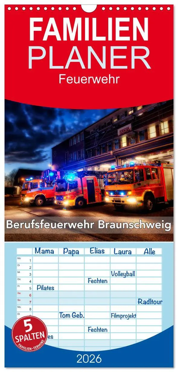 Cover: 9783516511017 | Familienplaner 2026 - Berufsfeuerwehr Braunschweig mit 5 Spalten...