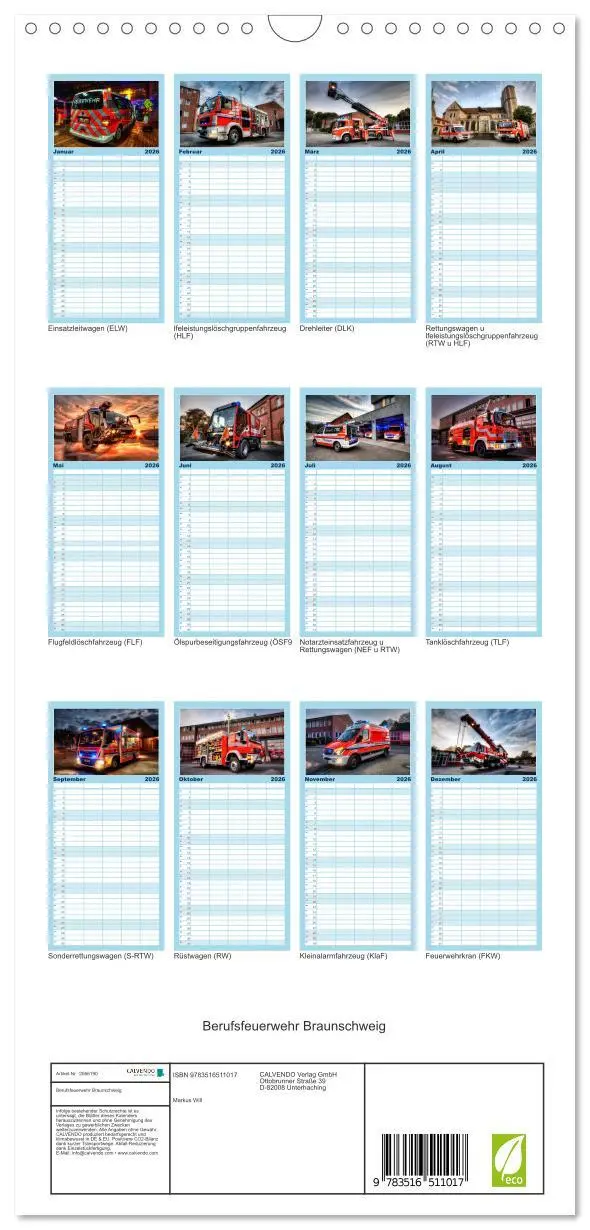 Bild: 9783516511017 | Familienplaner 2026 - Berufsfeuerwehr Braunschweig mit 5 Spalten...