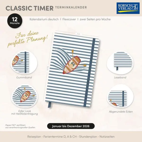 Bild: 9783731891017 | Terminkalender Classic Timer Boot 2026 | Korsch Verlag | Kalender