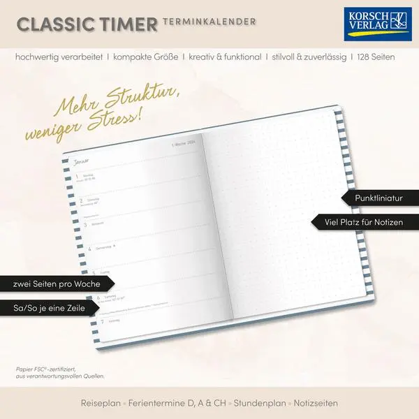 Bild: 9783731891017 | Terminkalender Classic Timer Boot 2026 | Korsch Verlag | Kalender