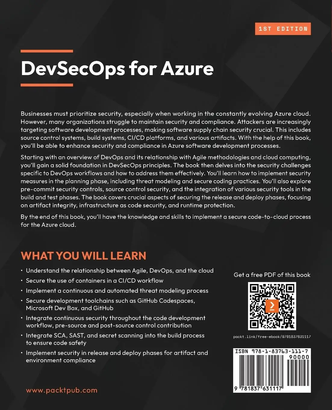 Rückseite: 9781837631117 | DevSecOps for Azure | David Okeyode (u. a.) | Taschenbuch | Englisch