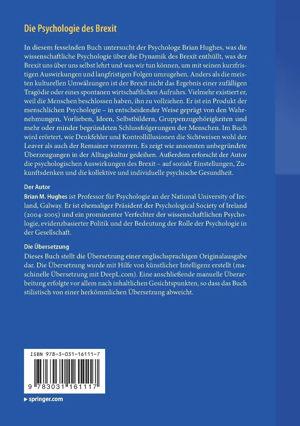 Rückseite: 9783031161117 | Die Psychologie des Brexit | Brian M. Hughes | Taschenbuch | xi | 2023