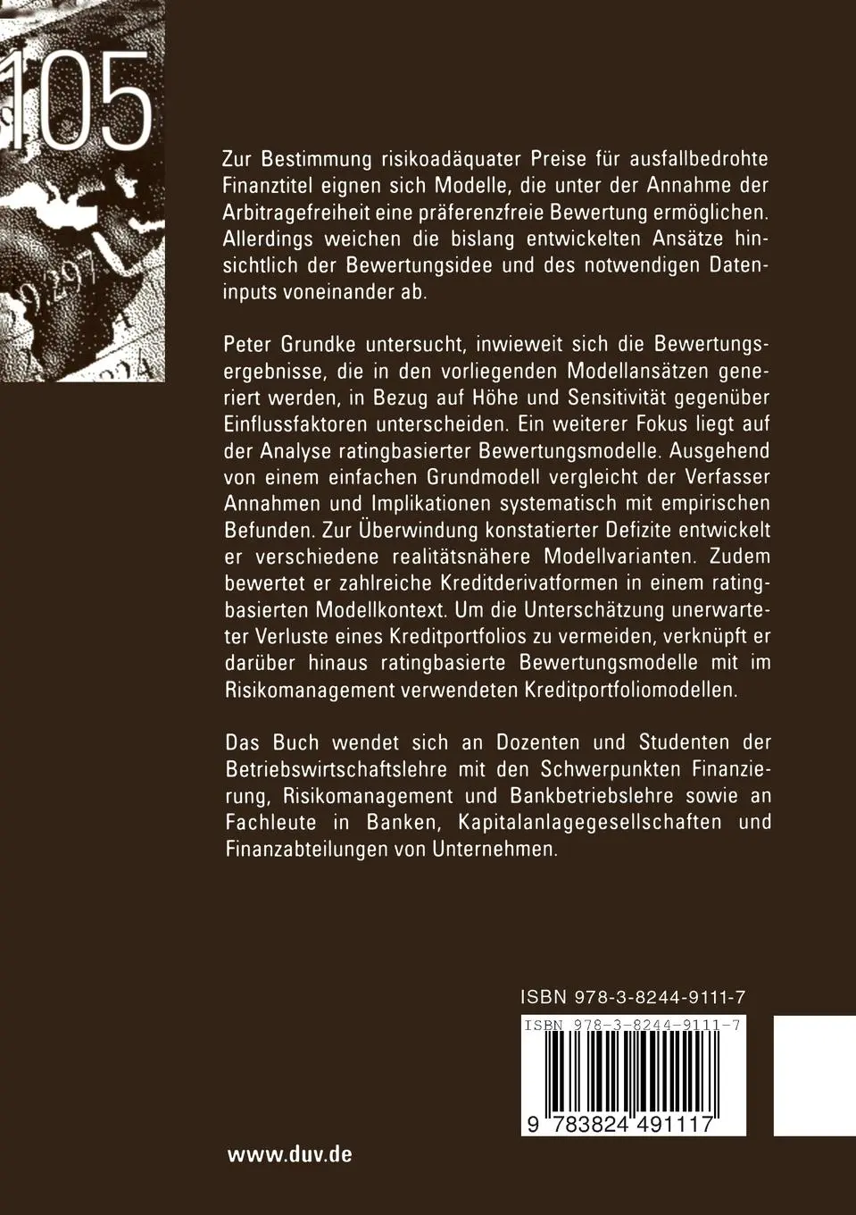Rückseite: 9783824491117 | Modellierung und Bewertung von Kreditrisiken | Peter Grundke | Buch
