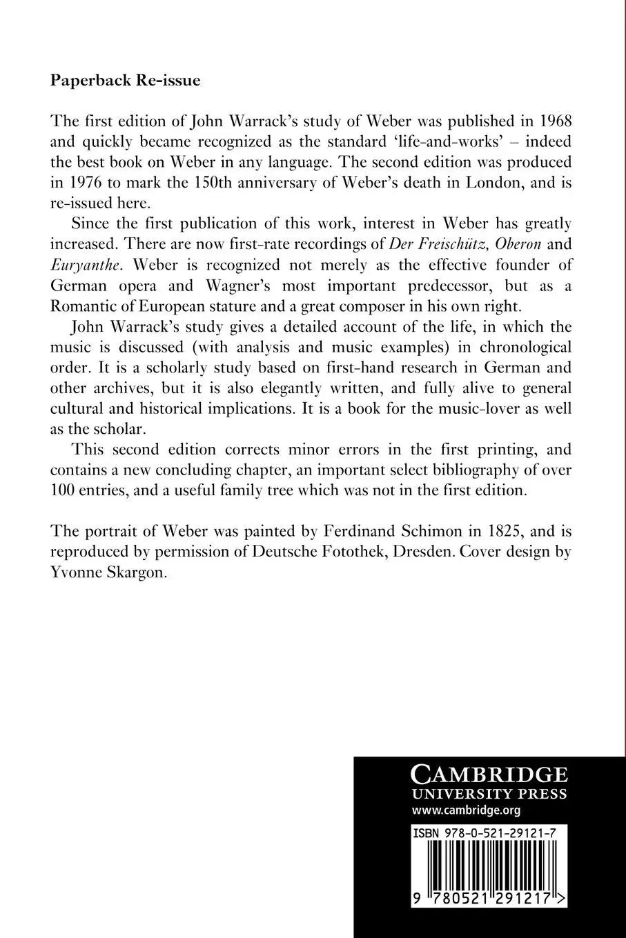 Rückseite: 9780521291217 | Carl Maria Von Weber | John Warrack | Taschenbuch | Buch | Englisch
