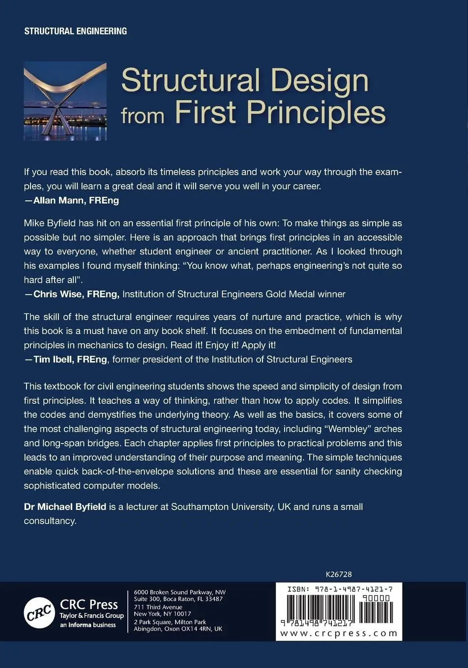 Rückseite: 9781498741217 | Structural Design from First Principles | Michael Byfield | Buch