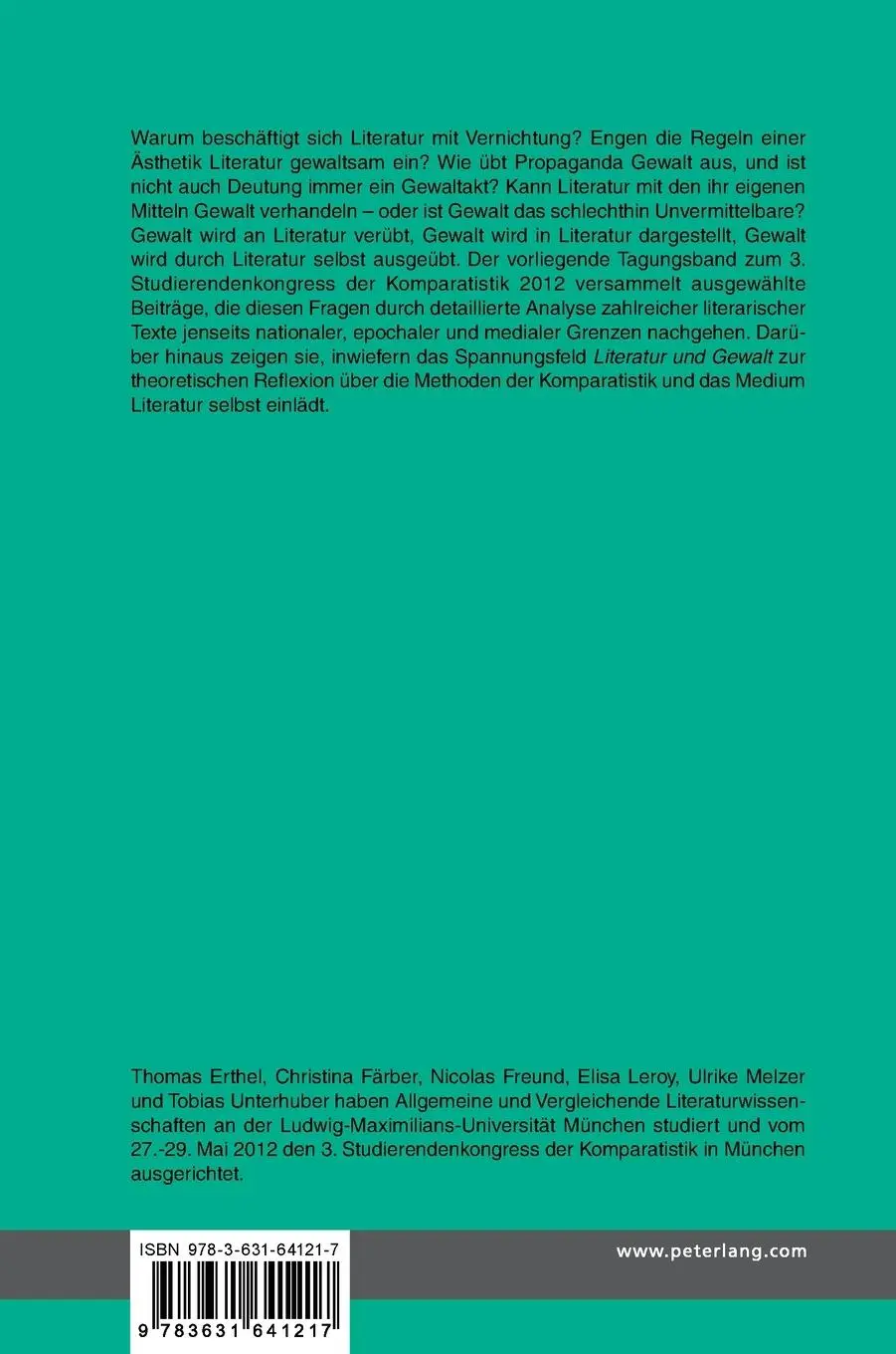 Rückseite: 9783631641217 | Spannungsfelder: Literatur und Gewalt | Elisa Leroy (u. a.) | Buch