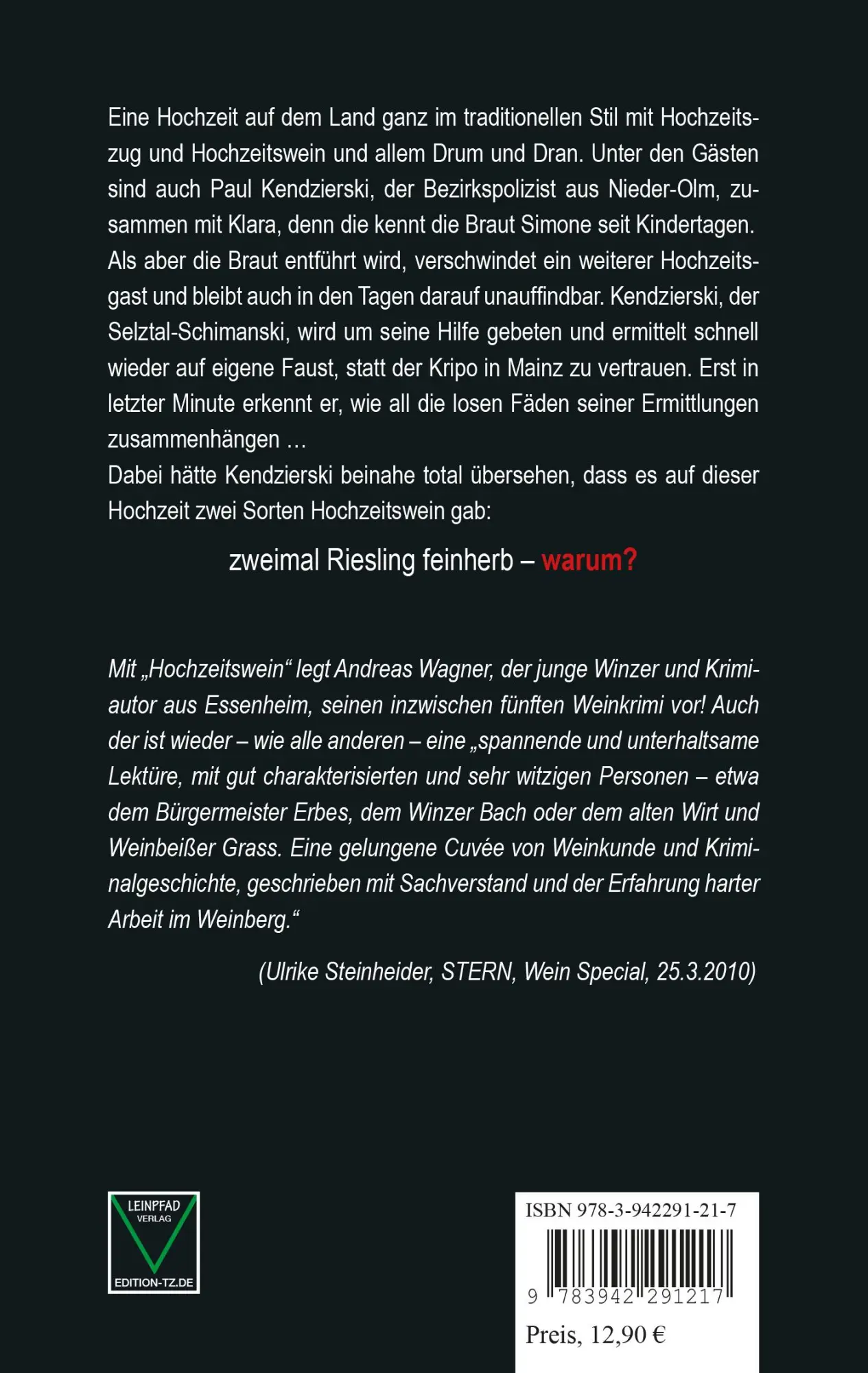 Rückseite: 9783942291217 | Hochzeitswein | Ein Krimi | Andreas Wagner | Taschenbuch | 220 S.