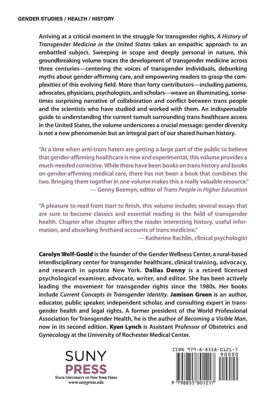 Rückseite: 9798855801217 | A History of Transgender Medicine in the United States | Taschenbuch