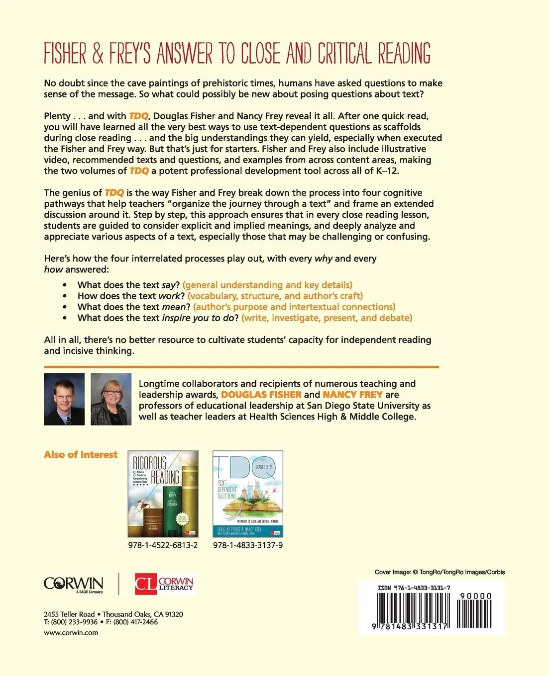 Rückseite: 9781483331317 | Text-Dependent Questions, Grades K-5 | Douglas Fisher (u. a.) | Buch