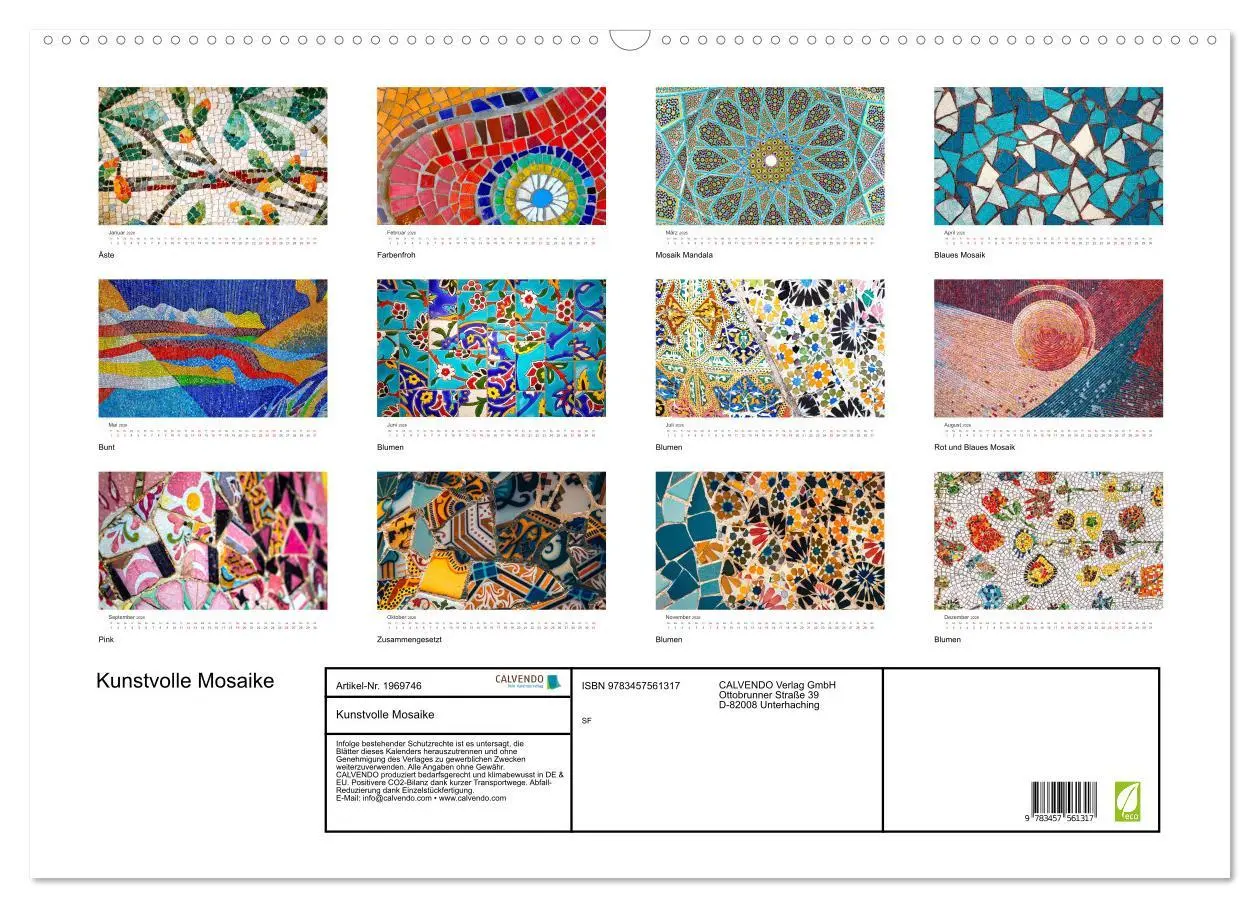 Bild: 9783457561317 | Kunstvolle Mosaike (Wandkalender 2026 DIN A2 quer), CALVENDO...