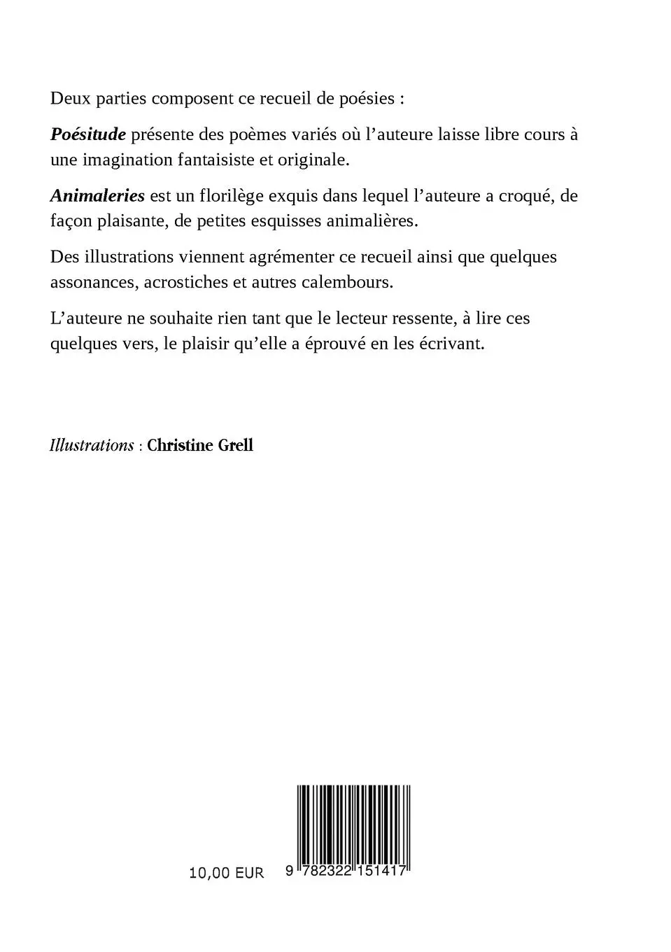 Rückseite: 9782322151417 | Poésitude et Animaleries | Marie-Cécile Jenny | Taschenbuch | 96 S.