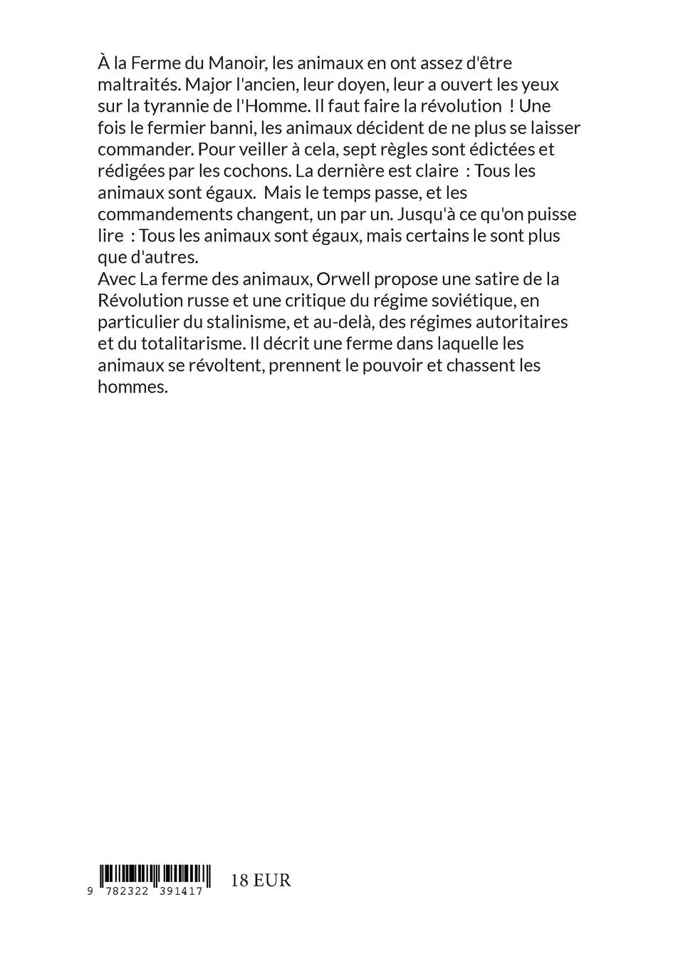 Rückseite: 9782322391417 | La Ferme des Animaux | Edition originale de 1949 | George Orwell