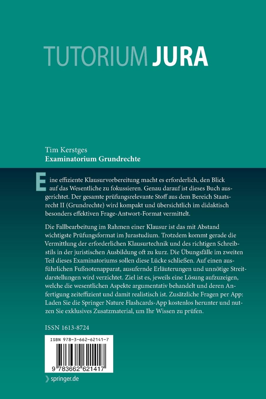 Rückseite: 9783662621417 | Examinatorium Grundrechte | Tim Kerstges | Bundle | Tutorium Jura