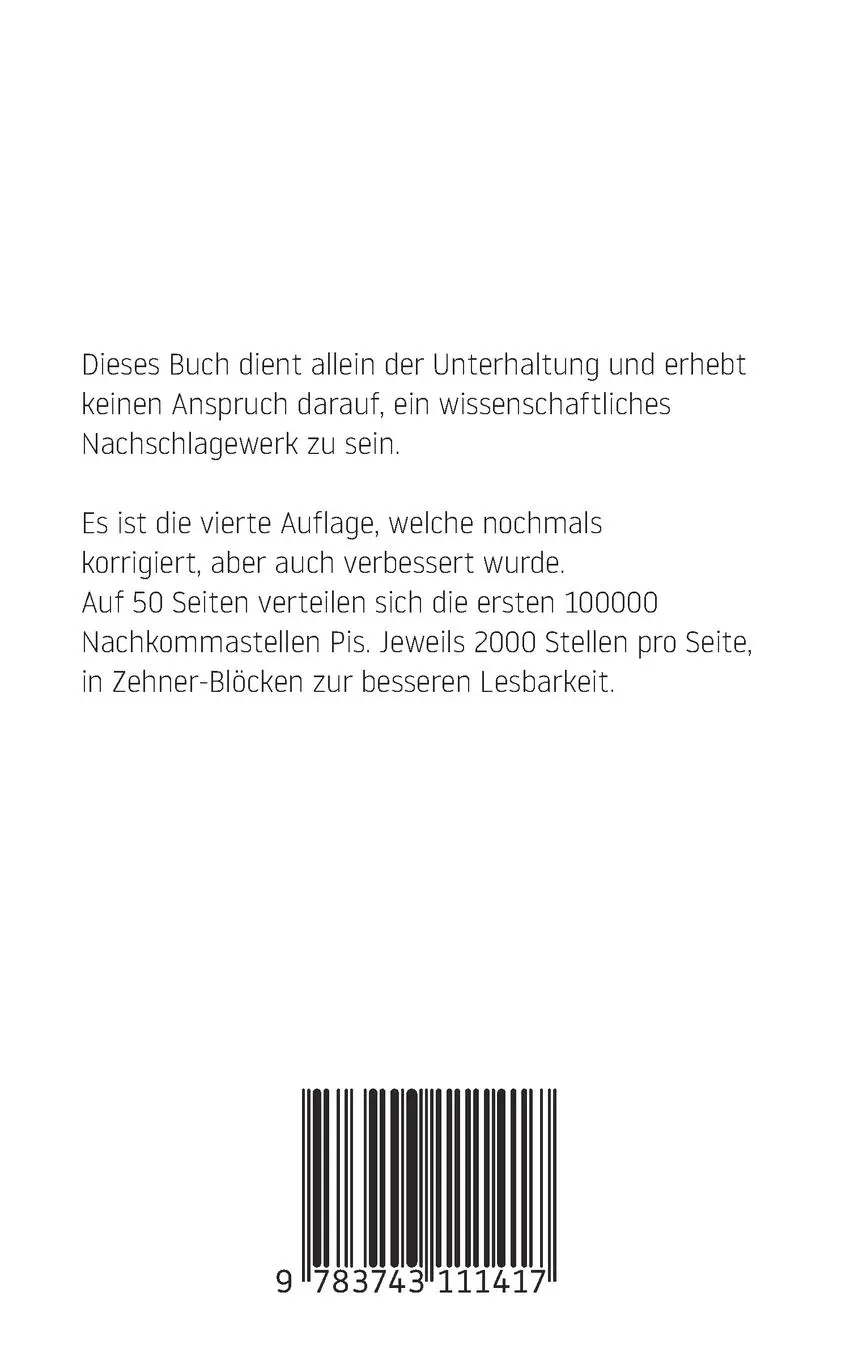 Rückseite: 9783743111417 | Pi | Die ersten hunderttausend Nachkommastellen | Manuel Schulz | Buch