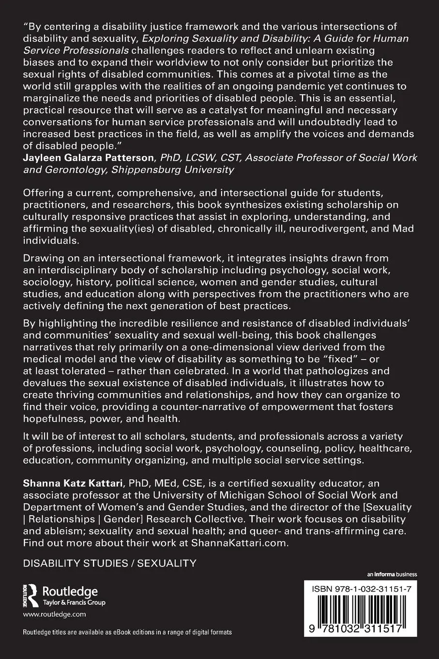 Rückseite: 9781032311517 | Exploring Sexuality and Disability | Shanna Katz Kattari | Taschenbuch