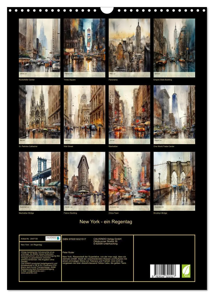 Bild: 9783516321517 | New York - ein Regentag (Wandkalender 2026 DIN A3 hoch), CALVENDO...