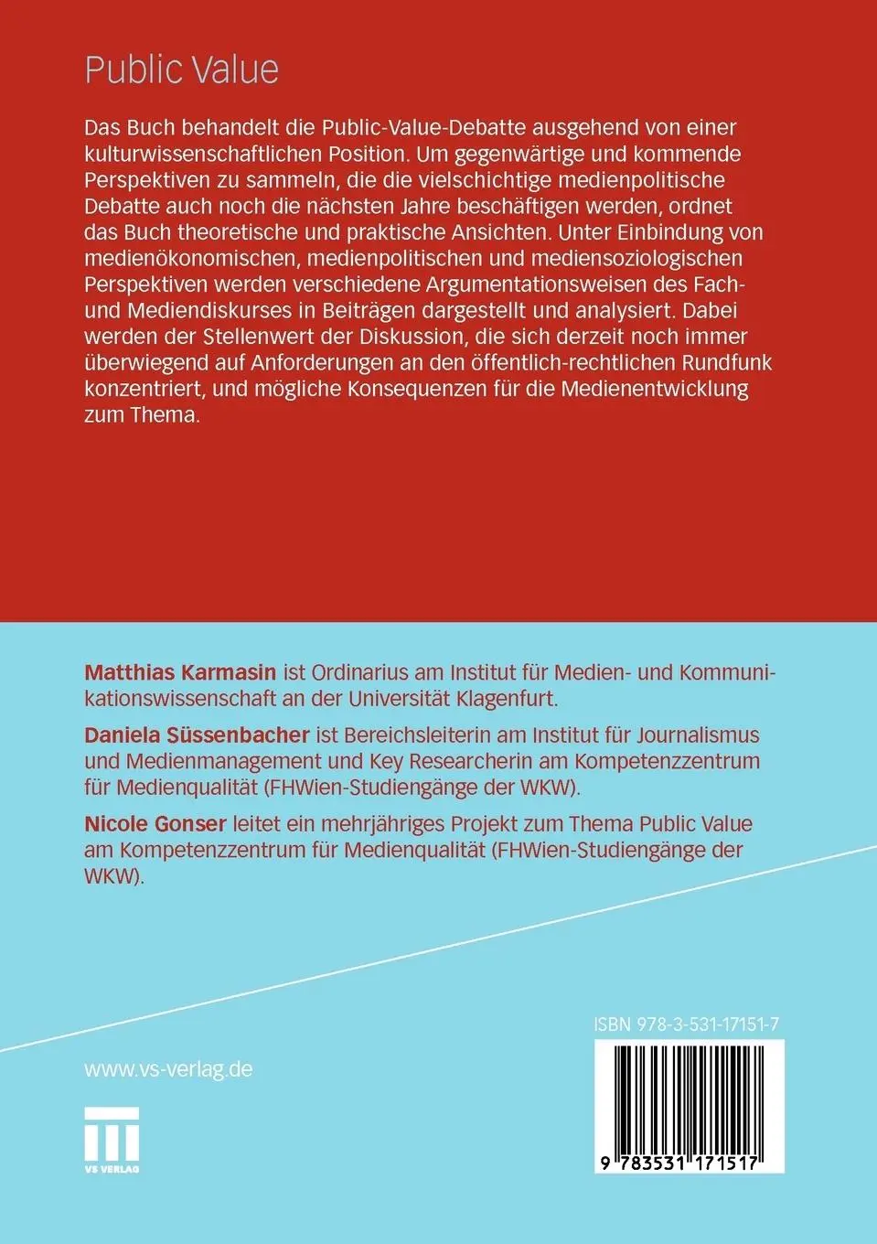 Rückseite: 9783531171517 | Public Value | Theorie und Praxis im internationalen Vergleich | Buch