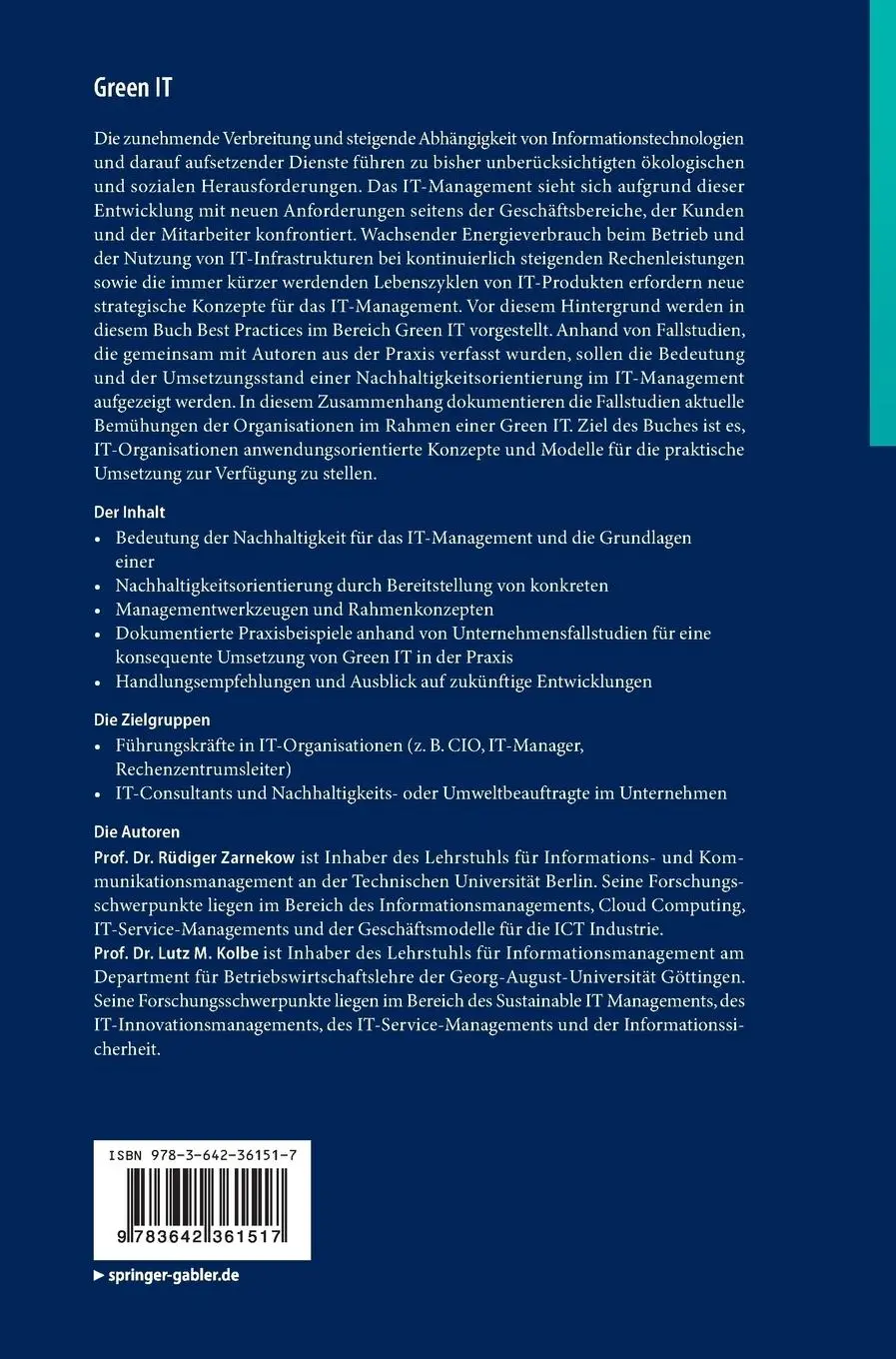 Rückseite: 9783642361517 | Green IT | Erkenntnisse und Best Practices aus Fallstudien | Buch | xi