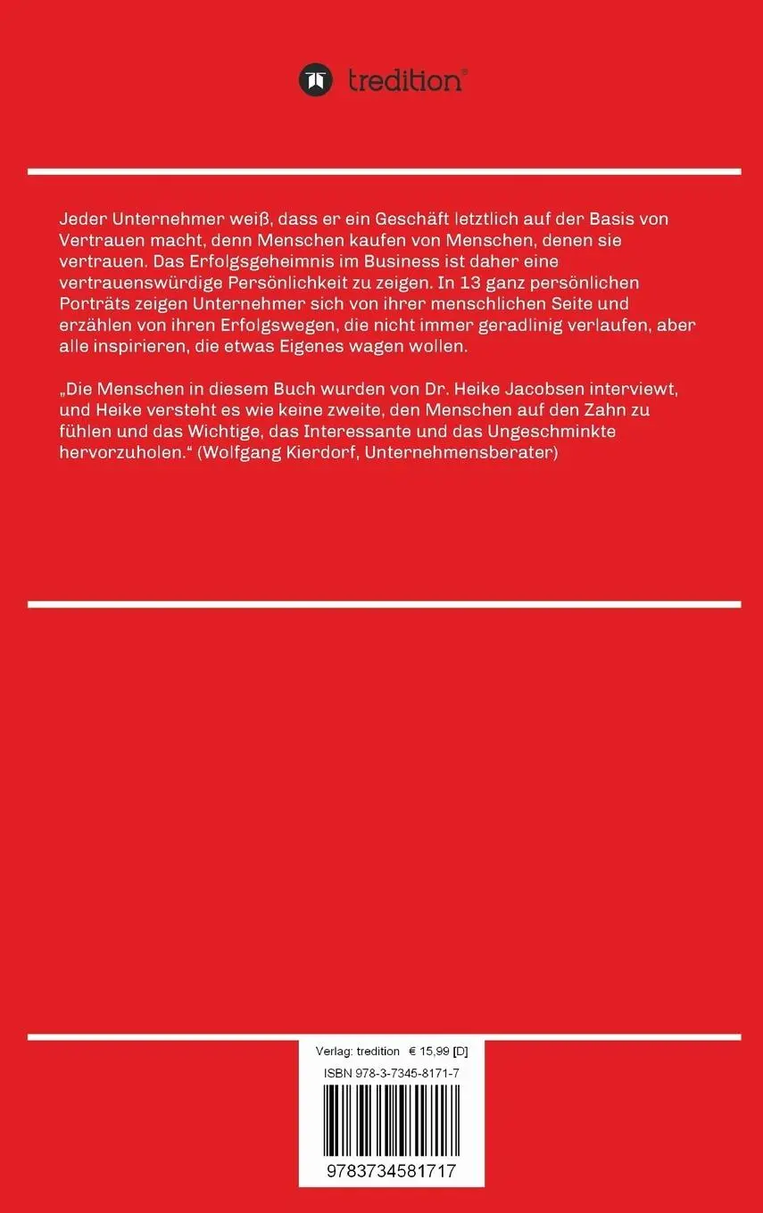 Rückseite: 9783734581717 | Persönlichkeit zählt | 13 Unternehmer im Porträt | Heike Jacobsen