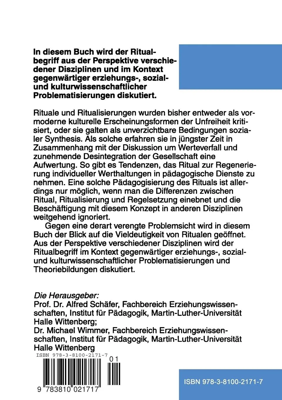 Rückseite: 9783810021717 | Rituale und Ritualisierungen | Michael Wimmer (u. a.) | Taschenbuch