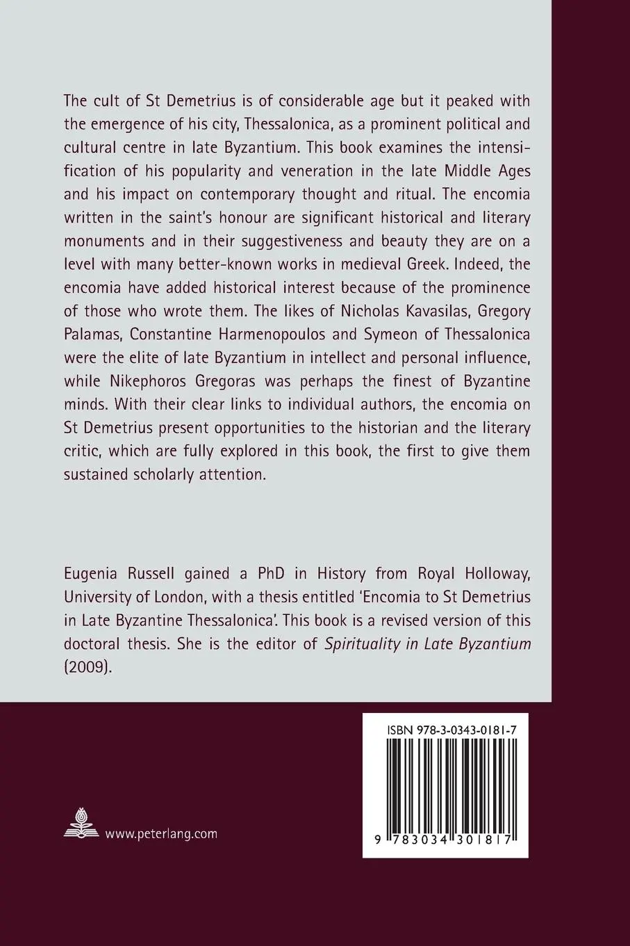 Rückseite: 9783034301817 | St Demetrius of Thessalonica | Cult and Devotion in the Middle Ages