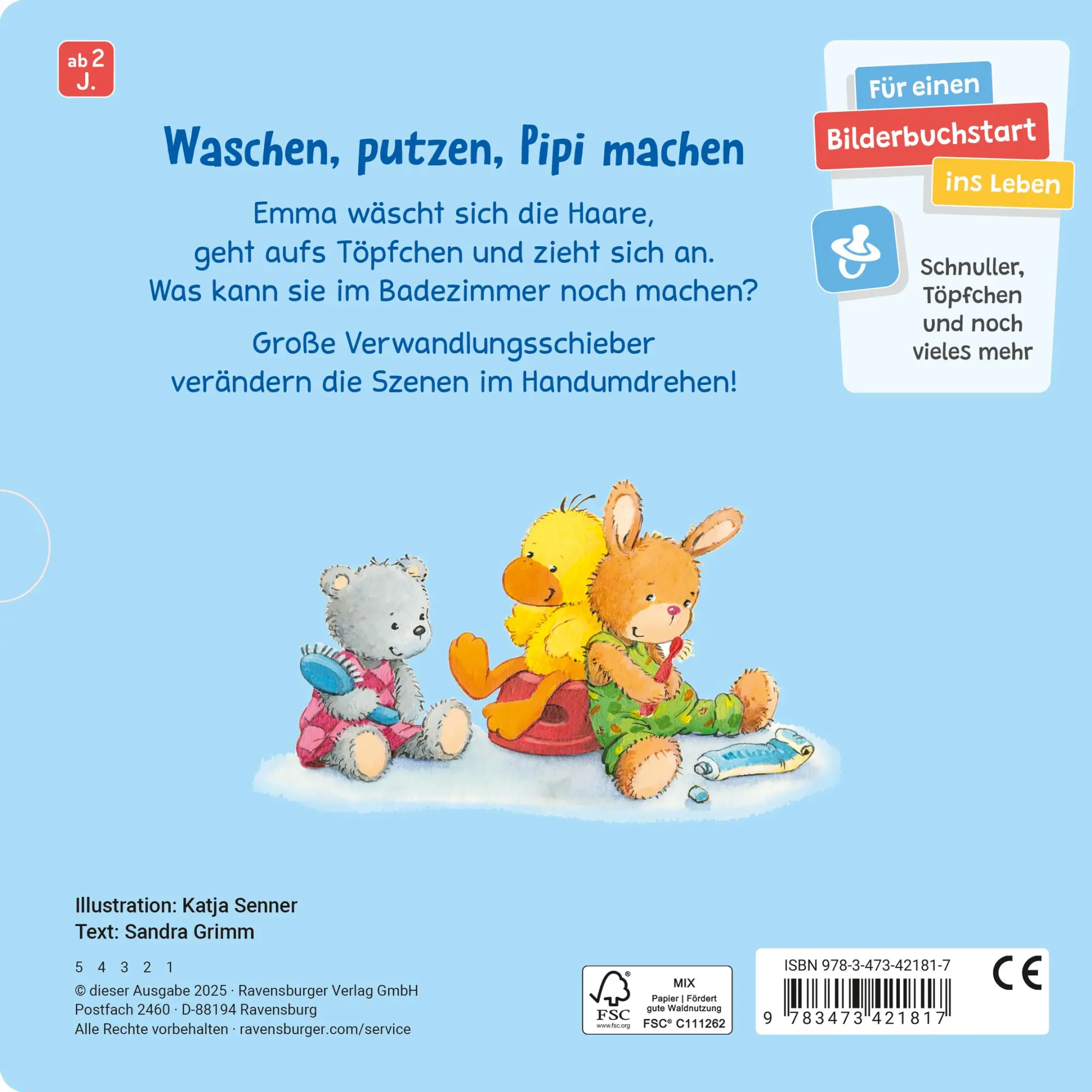 Rückseite: 9783473421817 | Haare waschen, Zähne putzen | Sandra Grimm | Buch | 12 S. | Deutsch