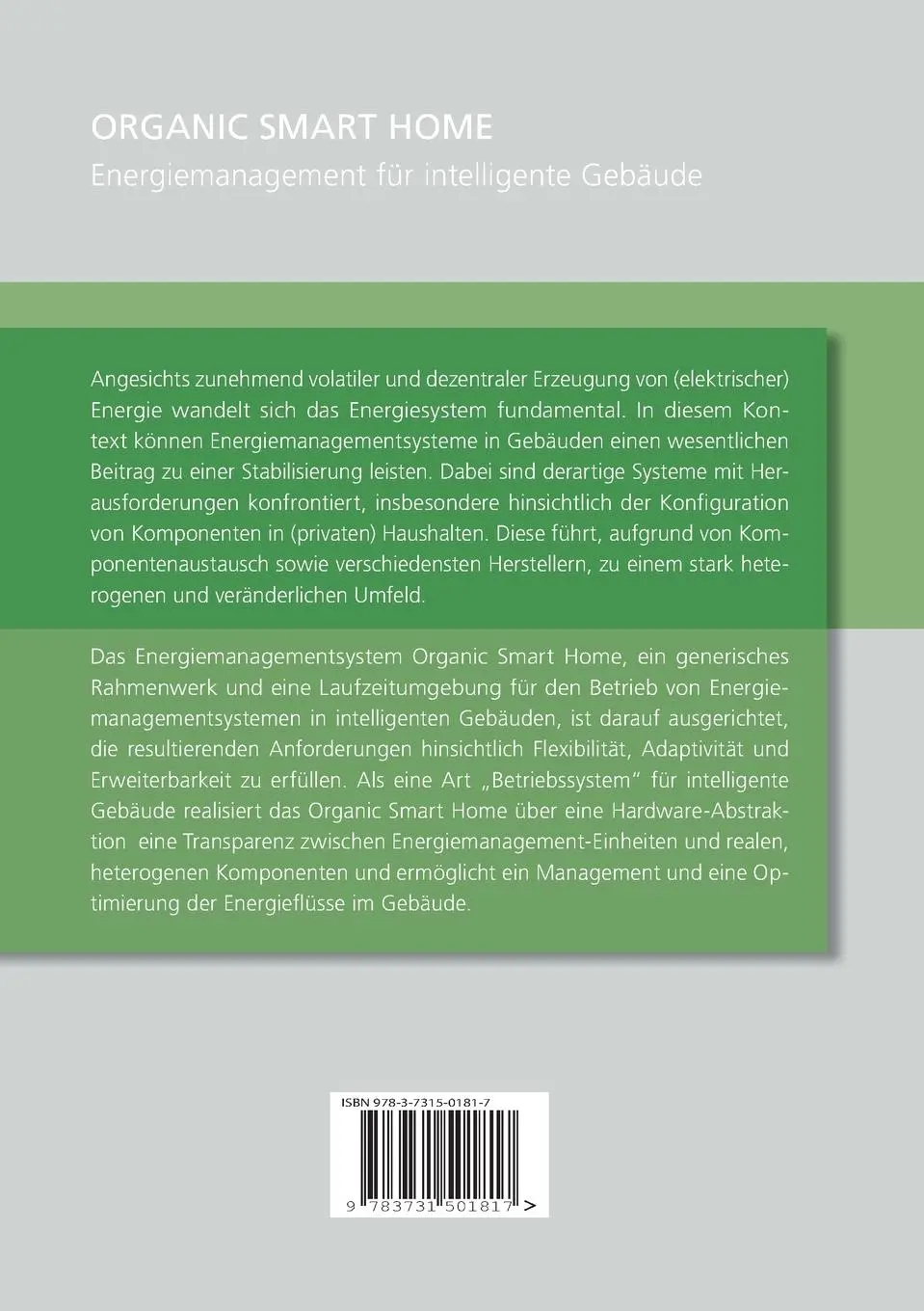 Rückseite: 9783731501817 | Organic Smart Home - Energiemanagement für Intelligente Gebäude | Buch