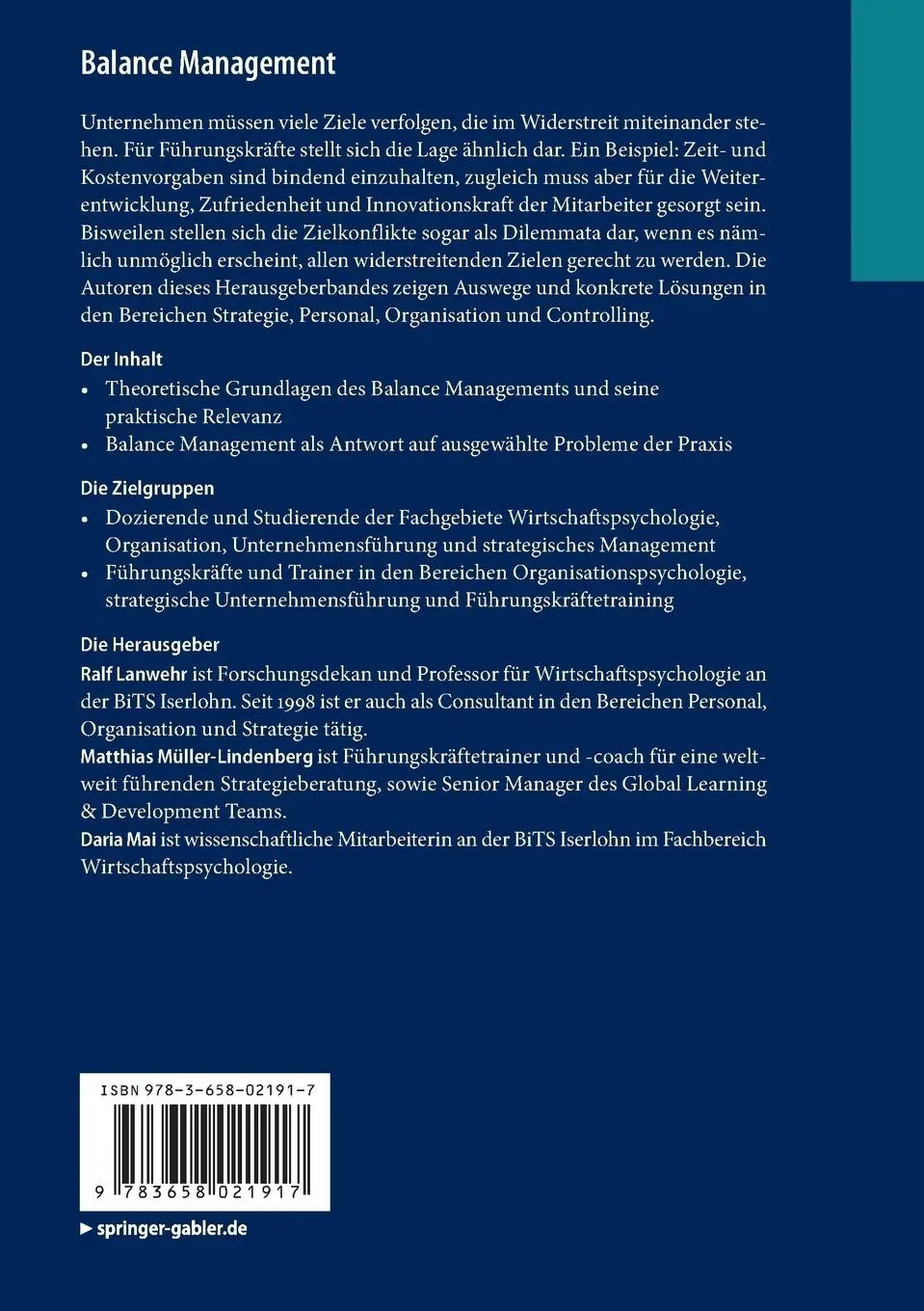 Rückseite: 9783658021917 | Balance Management | Ralf Lanwehr (u. a.) | Taschenbuch | x | Deutsch