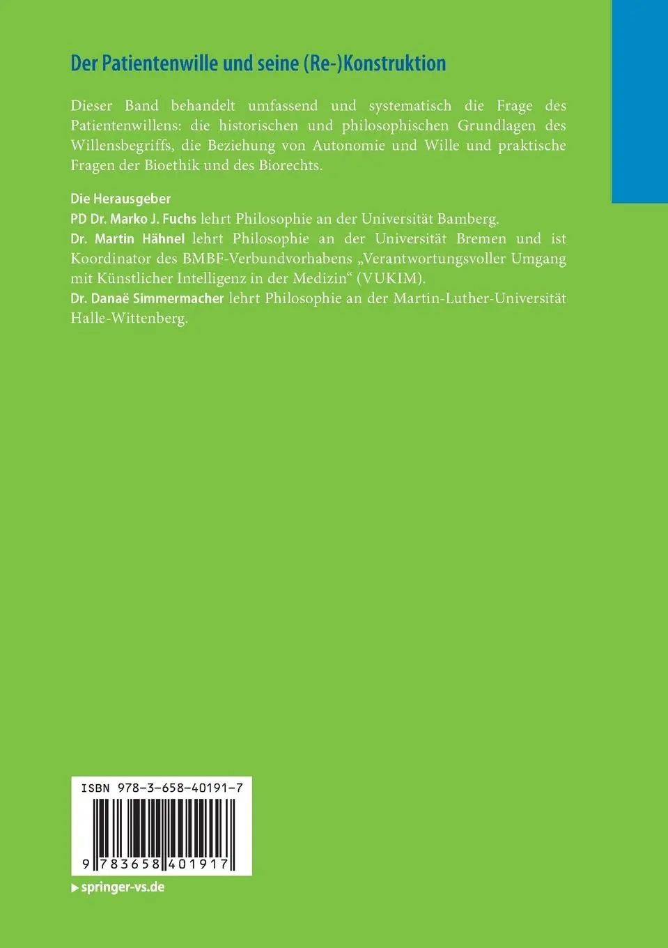 Rückseite: 9783658401917 | Der Patientenwille und seine (Re-)Konstruktion | Fuchs (u. a.) | Buch