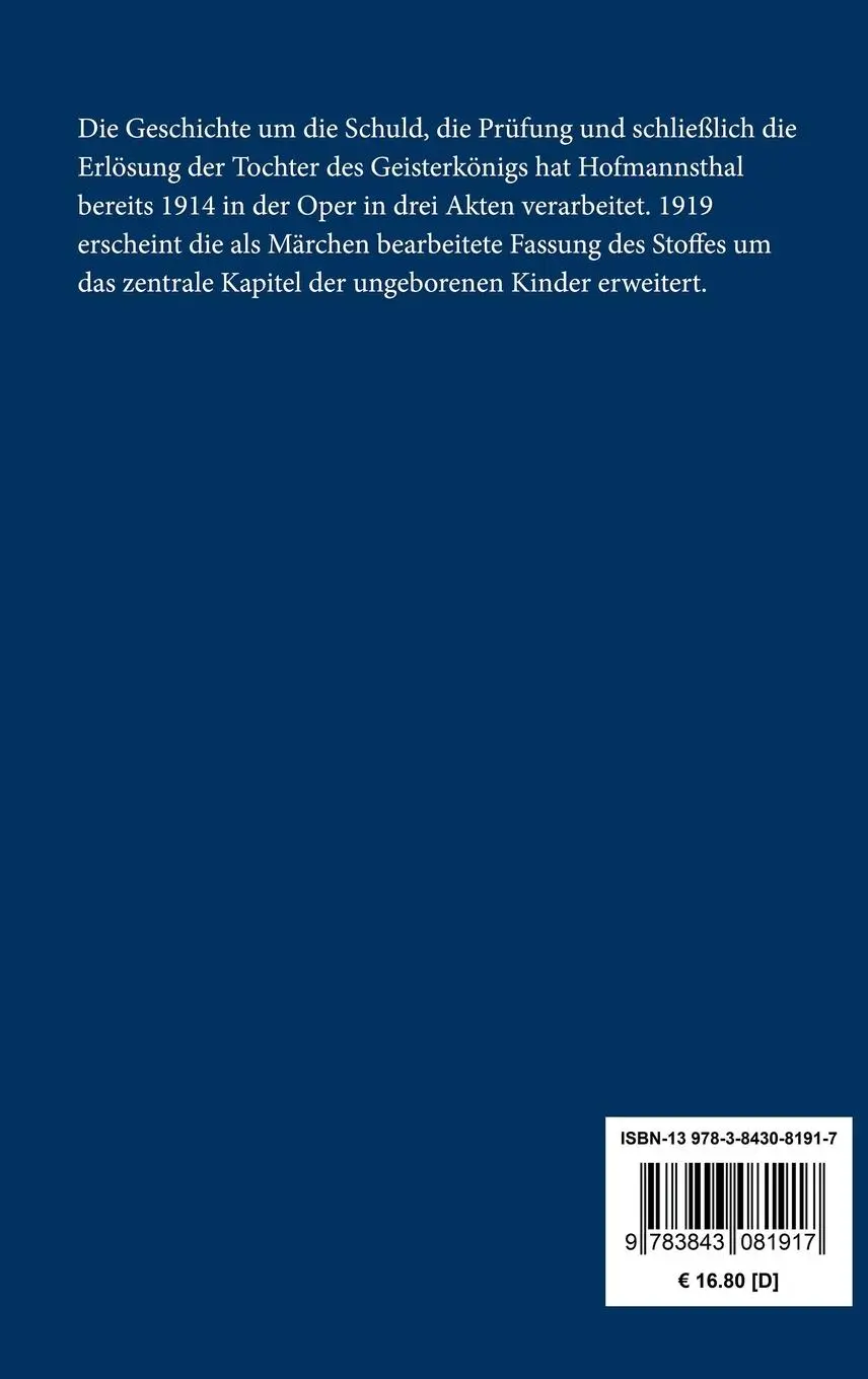 Rückseite: 9783843081917 | Die Frau ohne Schatten | und andere Erzählungen | Hofmannsthal | Buch