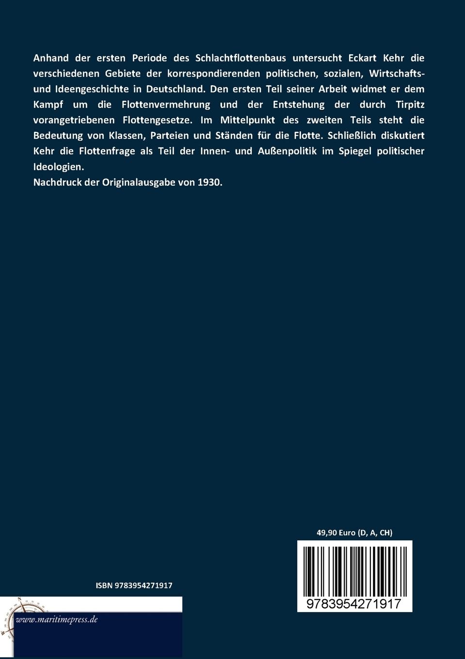 Rückseite: 9783954271917 | Schlachtflottenbau und Parteipolitik 1894-1901 | Eckart Kehr | Buch