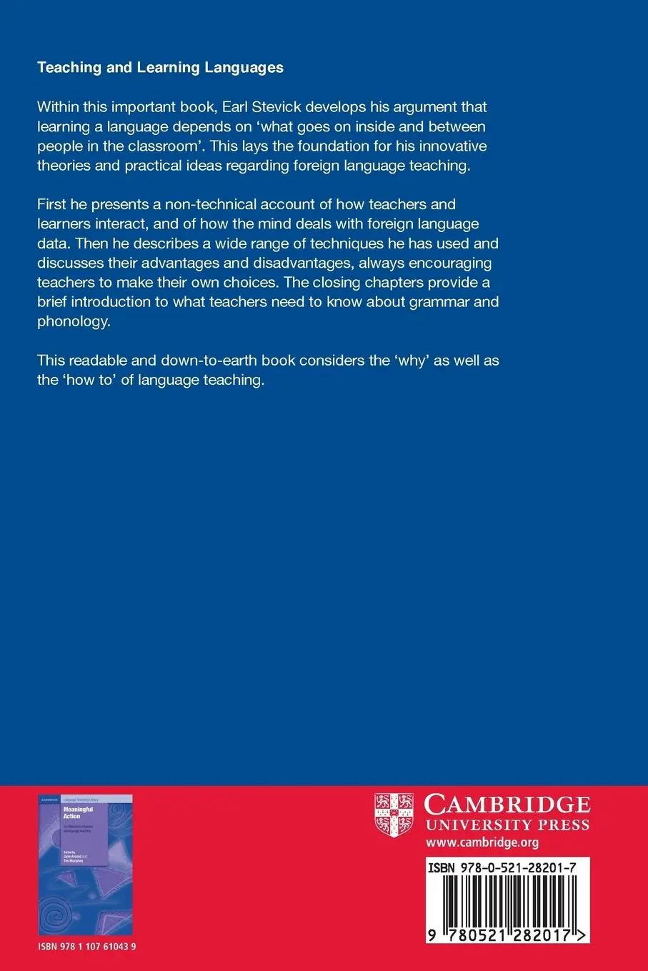 Rückseite: 9780521282017 | Teaching and Learning Languages | Earl W. Stevick (u. a.) | Buch