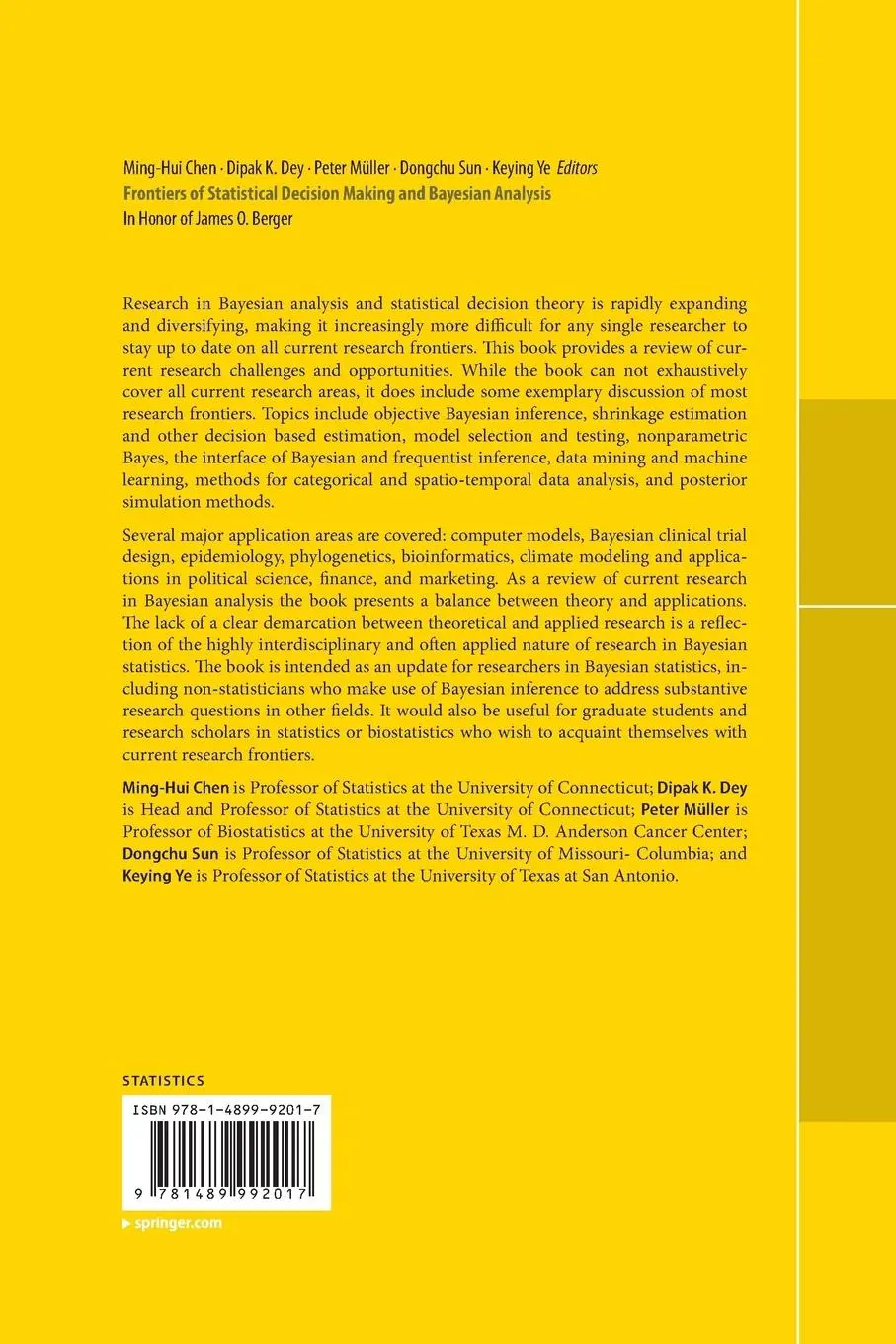 Rückseite: 9781489992017 | Frontiers of Statistical Decision Making and Bayesian Analysis | Buch