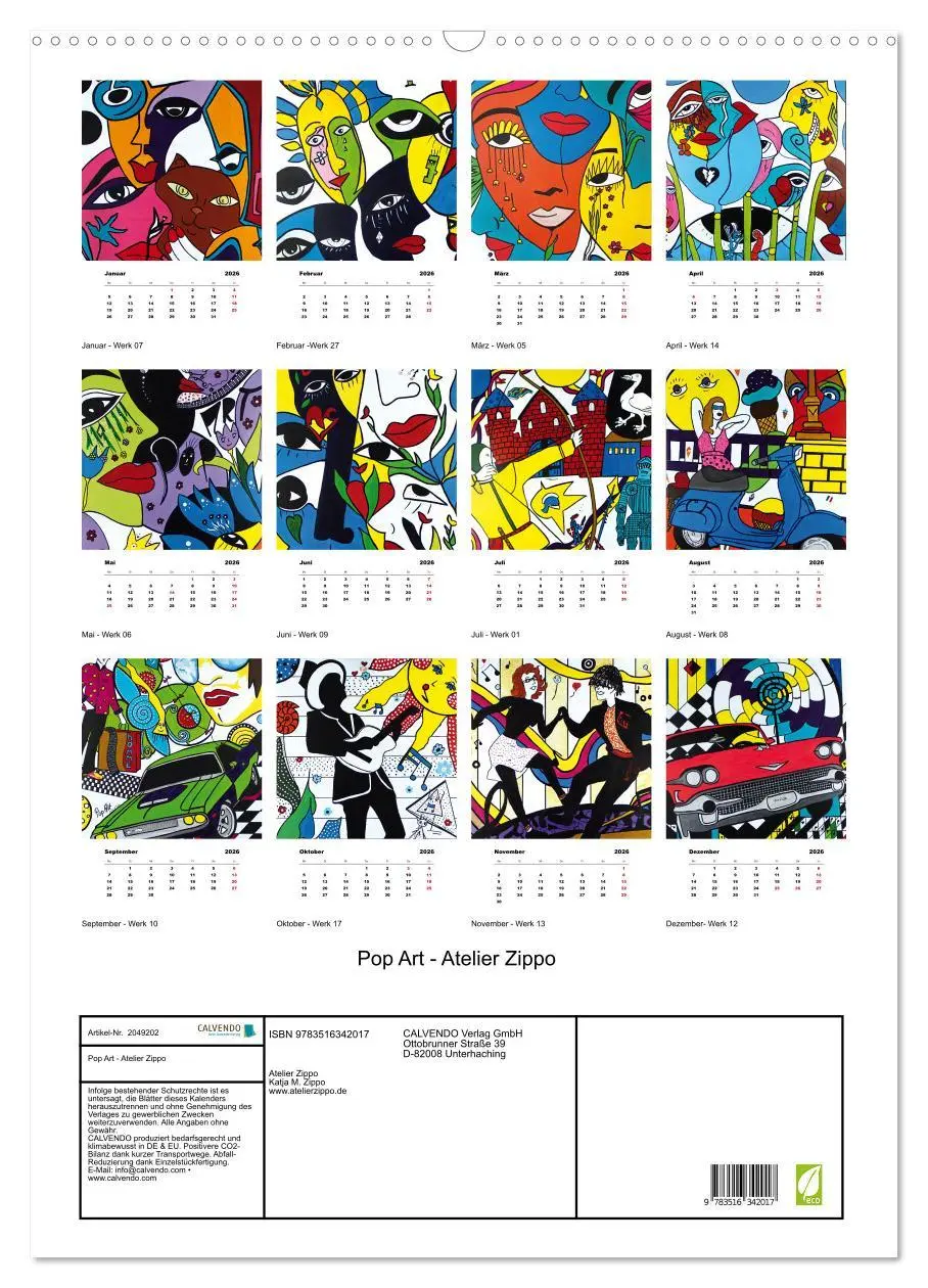 Bild: 9783516342017 | Pop Art - Atelier Zippo (Wandkalender 2026 DIN A2 hoch), CALVENDO...
