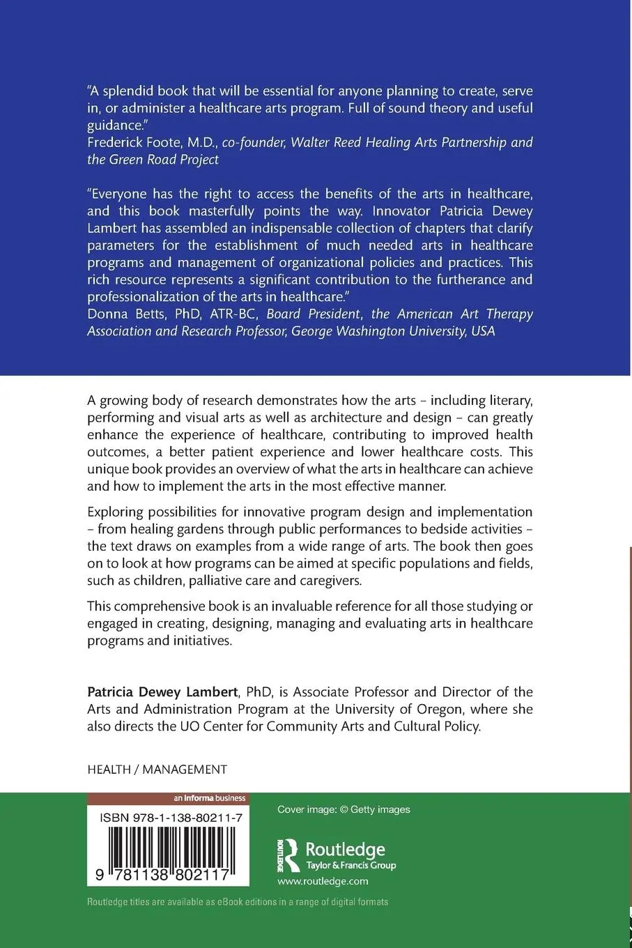 Rückseite: 9781138802117 | Managing Arts Programs in Healthcare | Patricia Dewey Lambert | Buch