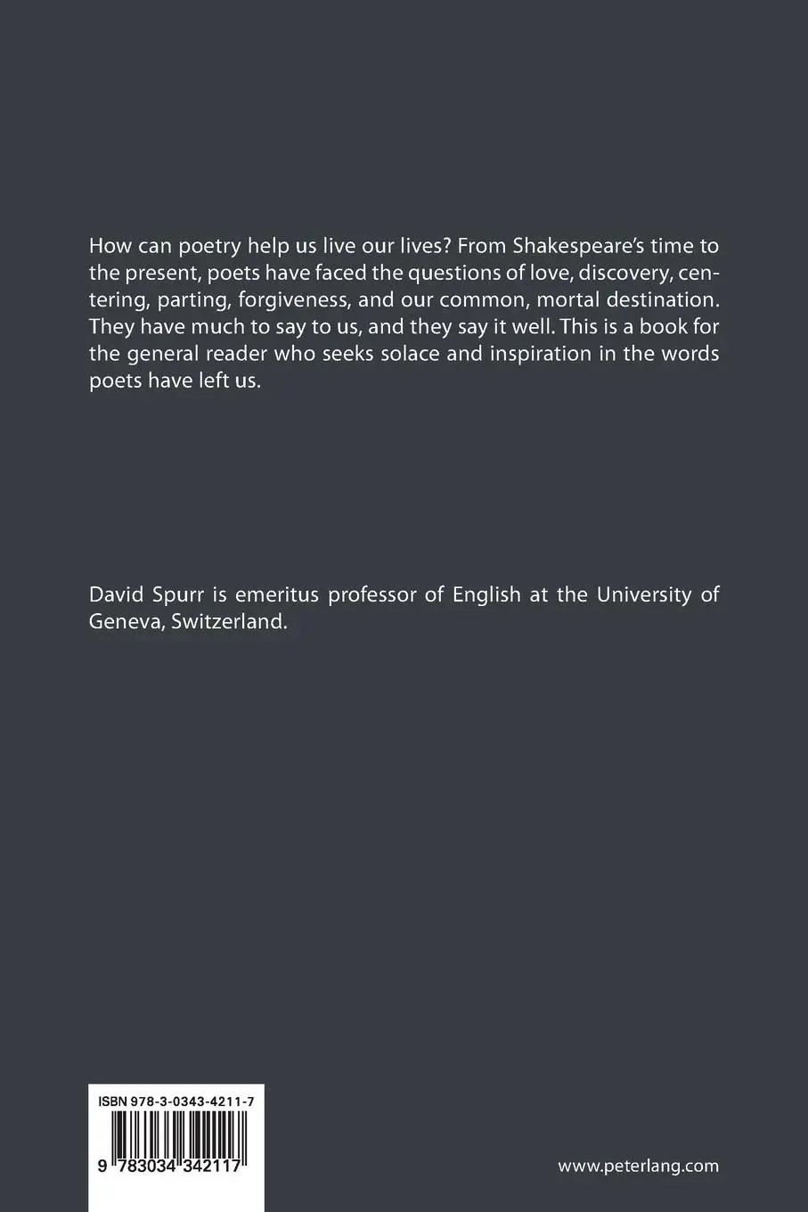 Rückseite: 9783034342117 | The Consolation of Poetry | Ten Lessons on Life and Death | Spurr
