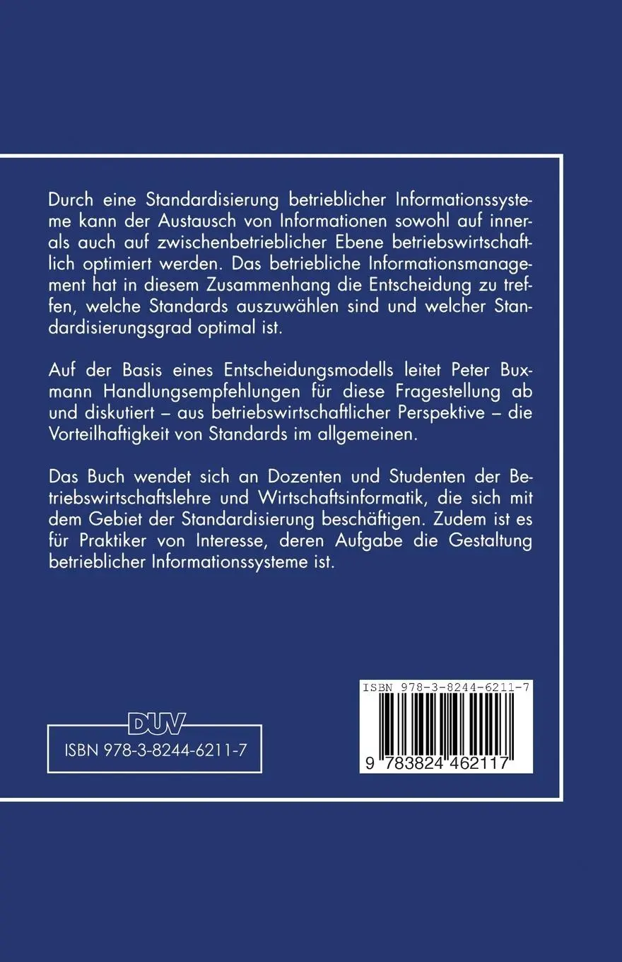 Rückseite: 9783824462117 | Standardisierung betrieblicher Informationssysteme | Peter Buxmann