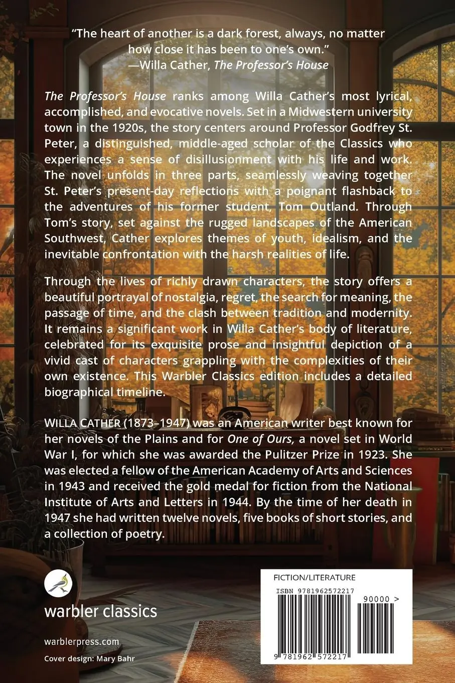 Rückseite: 9781962572217 | The Professor's House (Warbler Classics Annotated Edition) | Cather