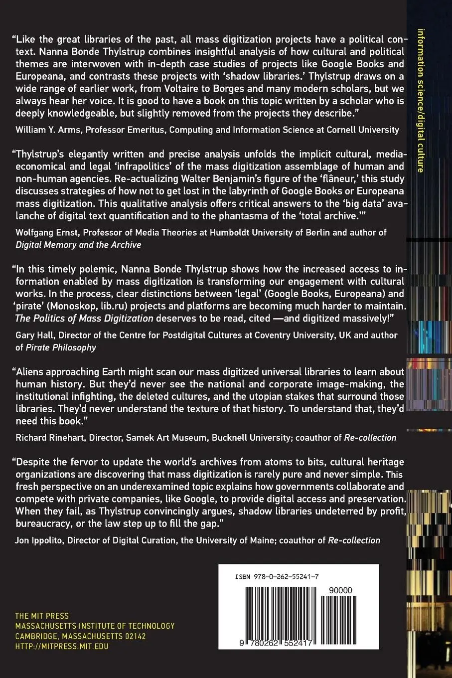 Rückseite: 9780262552417 | The Politics of Mass Digitization | Nanna Bonde Thylstrup | Buch