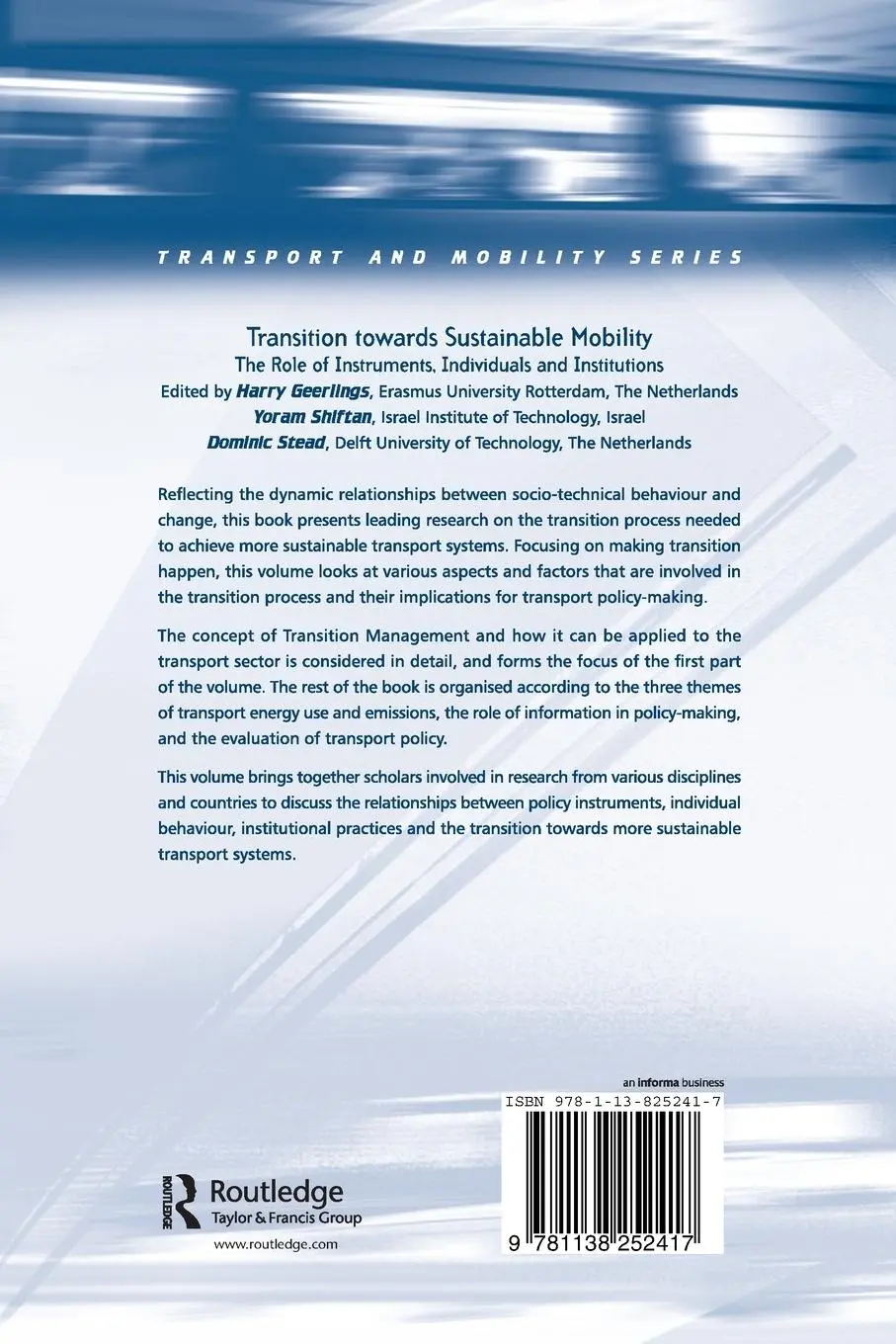 Rückseite: 9781138252417 | Transition towards Sustainable Mobility | Yoram Shiftan | Taschenbuch