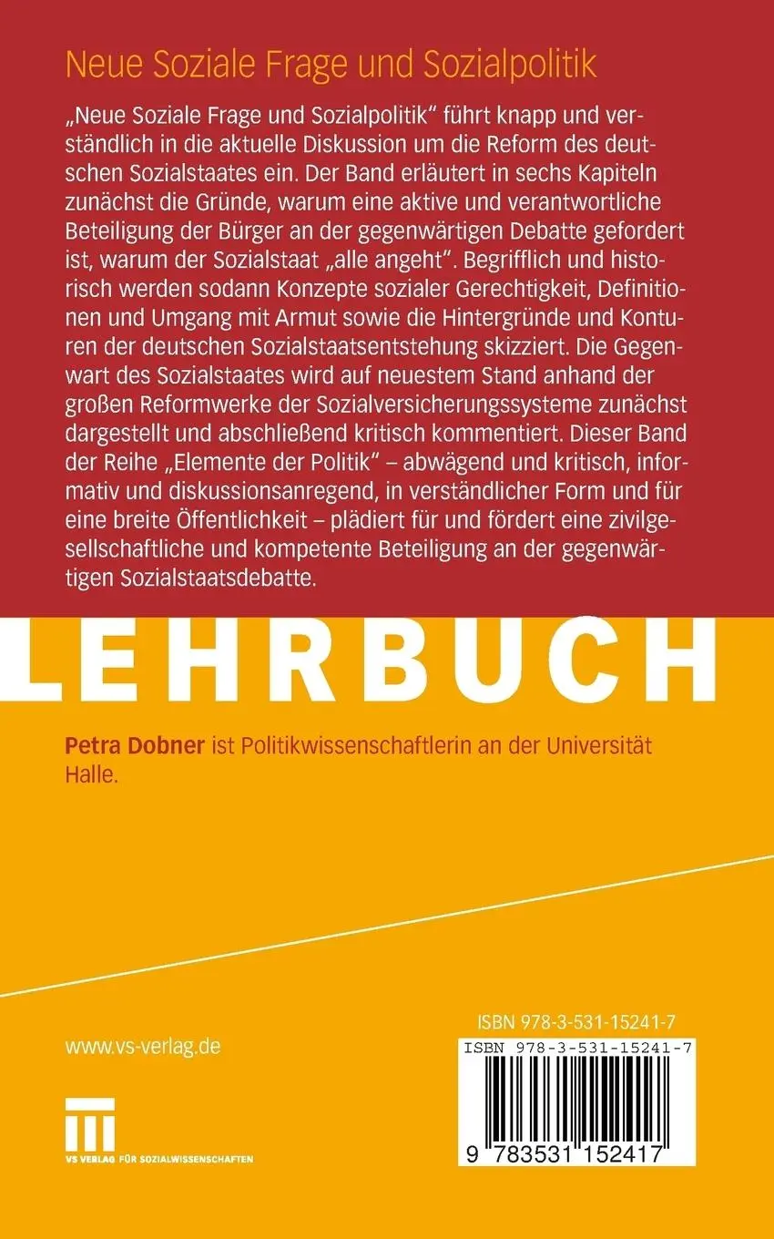 Rückseite: 9783531152417 | Neue Soziale Frage und Sozialpolitik | Petra Dobner | Taschenbuch