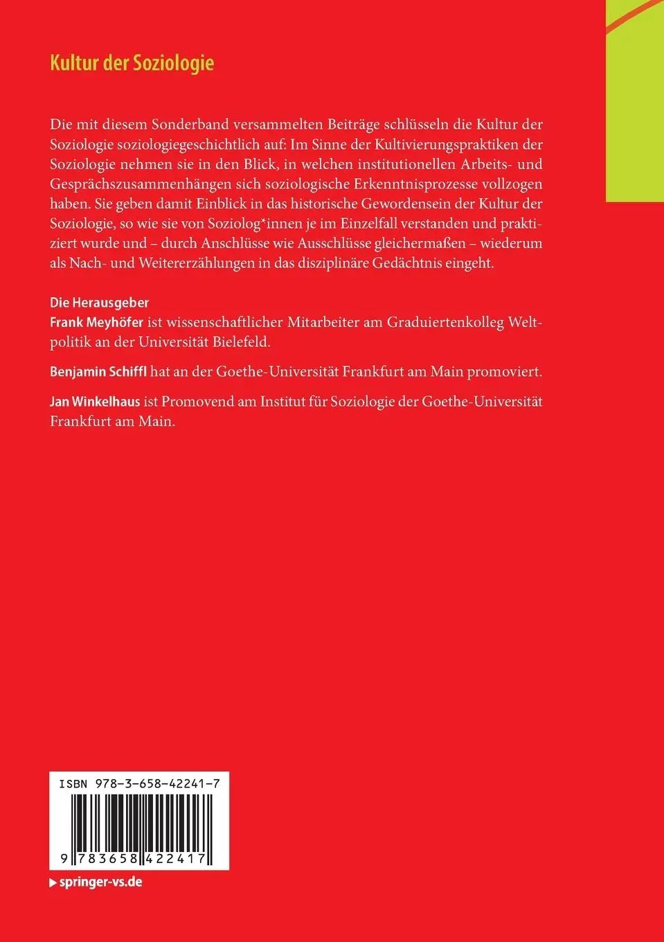 Rückseite: 9783658422417 | Kultur der Soziologie | Jahrbuch für Soziologiegeschichte | Buch | x