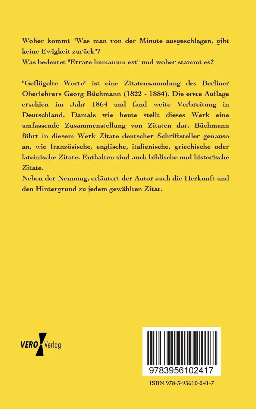 Rückseite: 9783956102417 | Geflügelte Worte | Der Zitatenschatz des Deutschen Volks | Büchmann